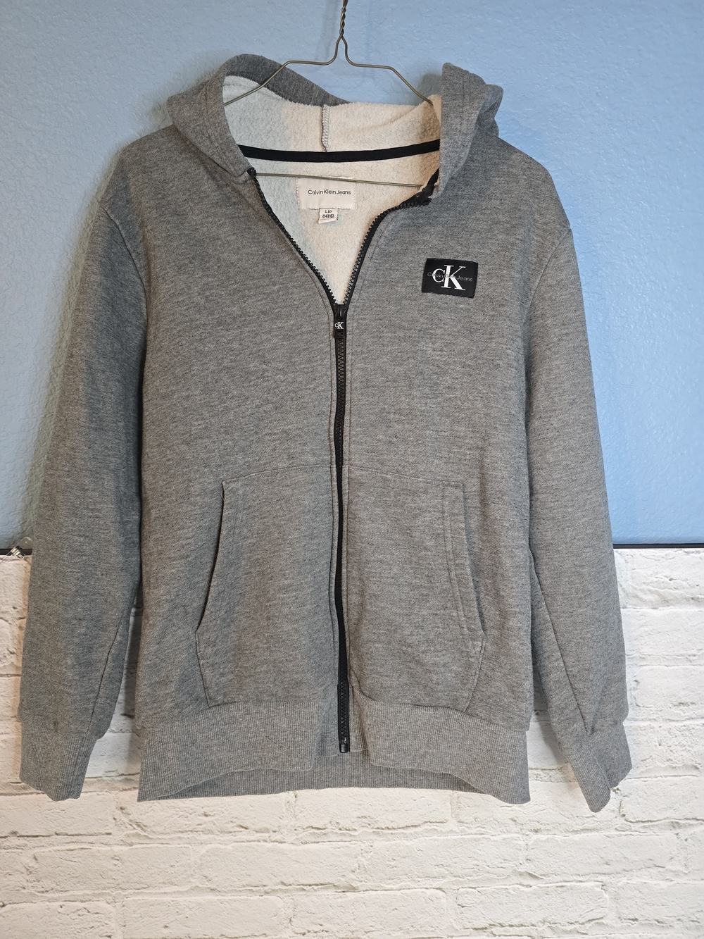 Calvin Klein Kids Gray Hooded Full-Zip Sweatshirt Sz L